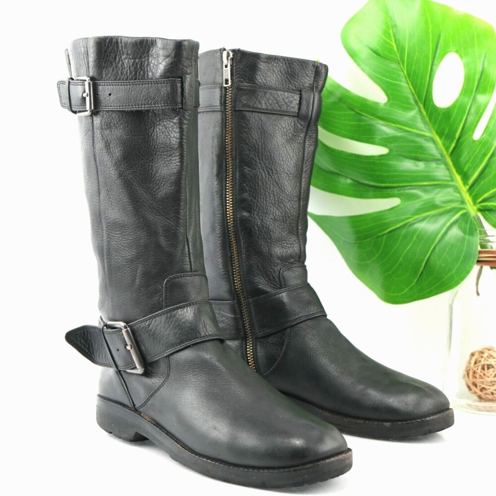 Gentle Souls Kenneth Cole Women Buckled Up Riding Boot Size 7 Black Leather Moto
